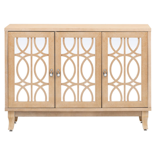 Gewnee - Dining Sideboard With 3 Glass Doors - Natural Wash