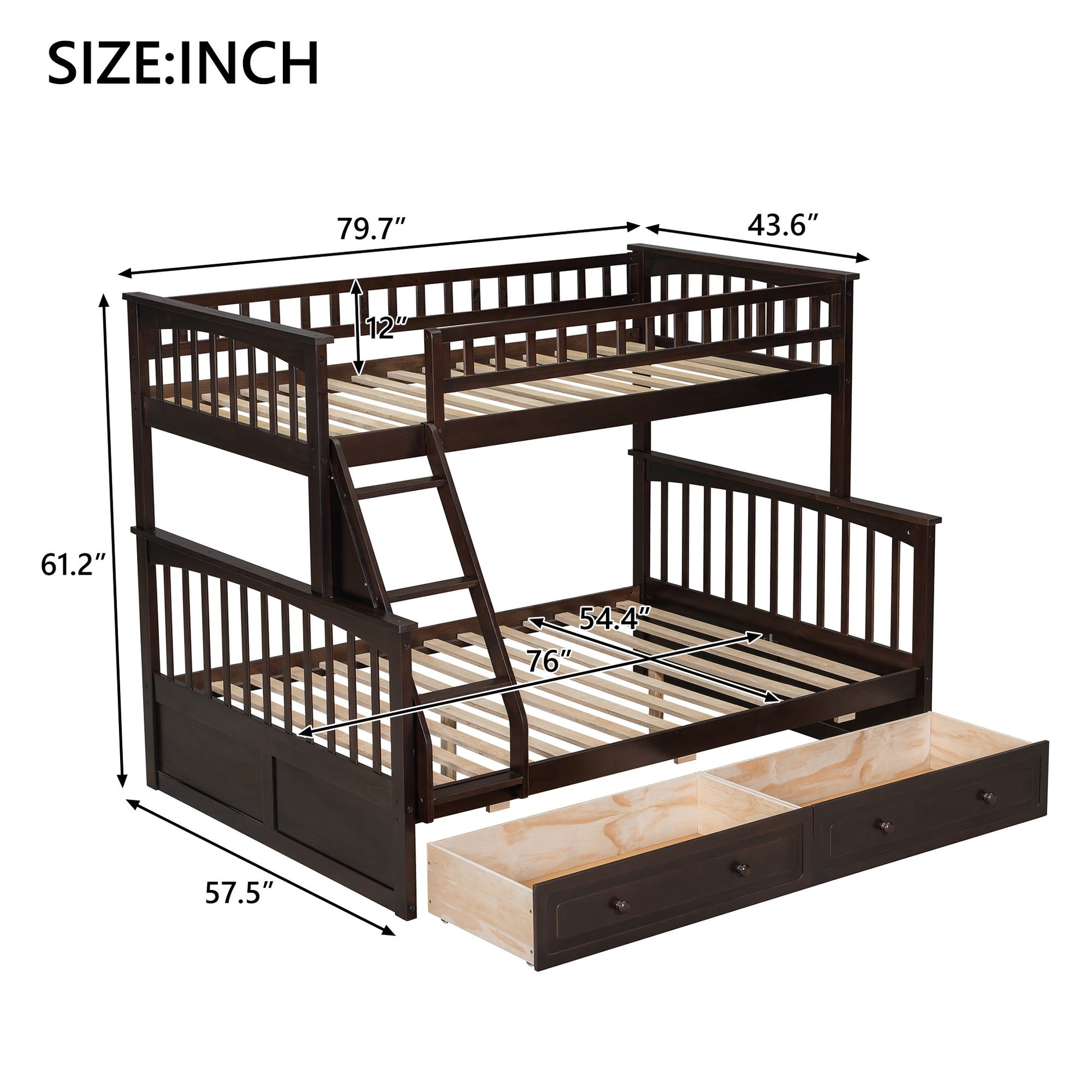 Bunk Bed With Drawers, Convertible Storage Bed