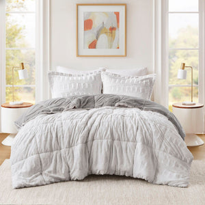Gia - King Back Print Long Comforter Mini Set - Gray