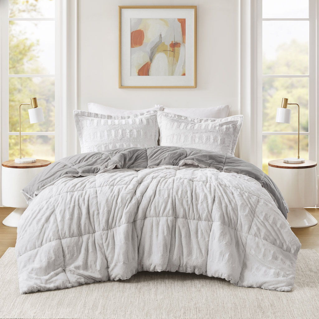 Gia - Back Print Long Comforter Mini Set - Gray