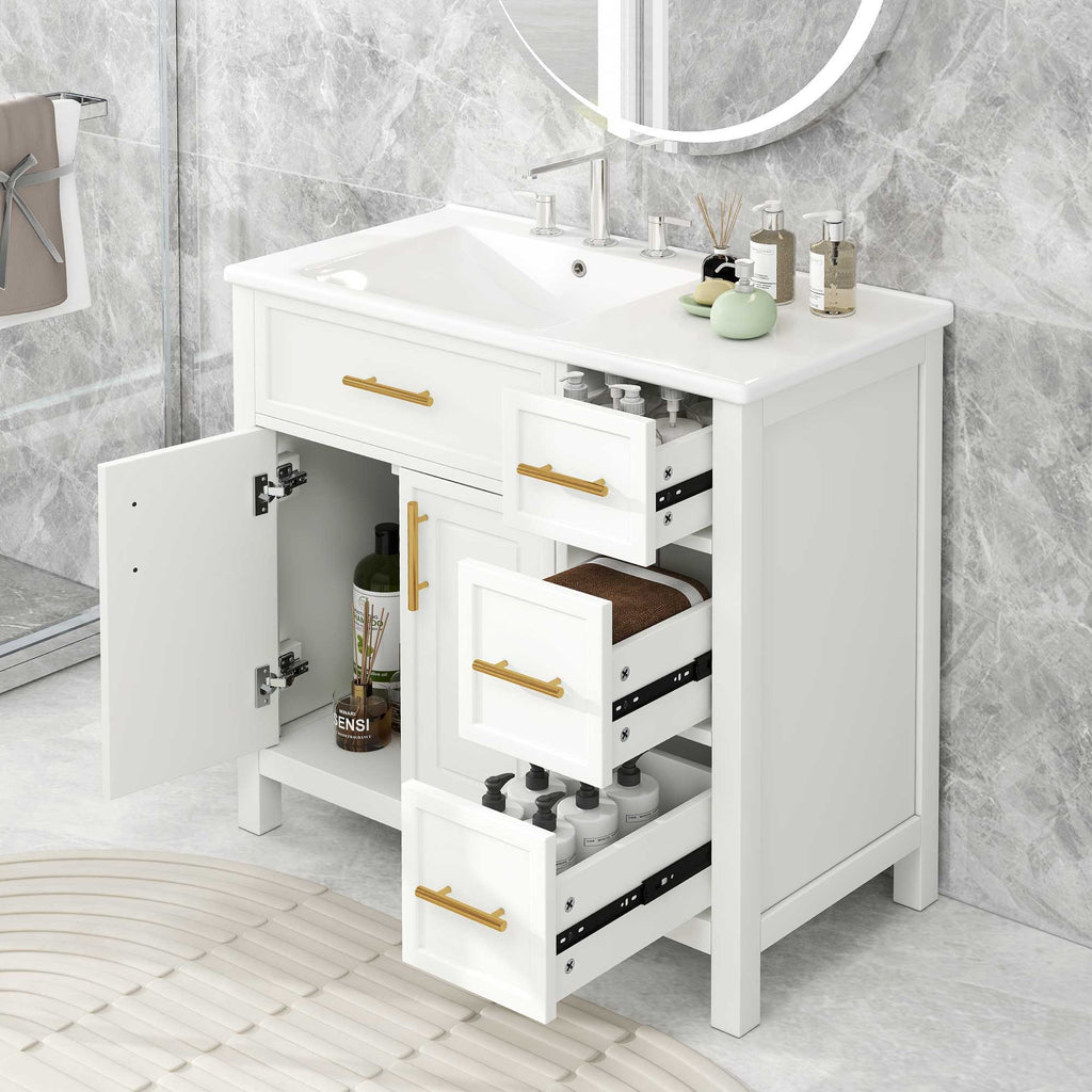 Modern Bathroom Vanity With Sink Top, 2 Doors And 3 Drawers