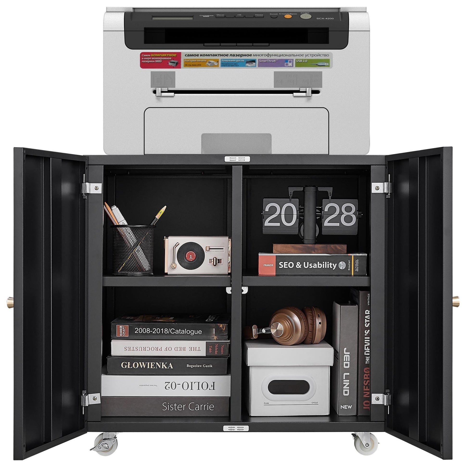 Office Furniture Copier Cabinet 2 Door Steel Copier Stand Mobile Pedestal File Printer Stand