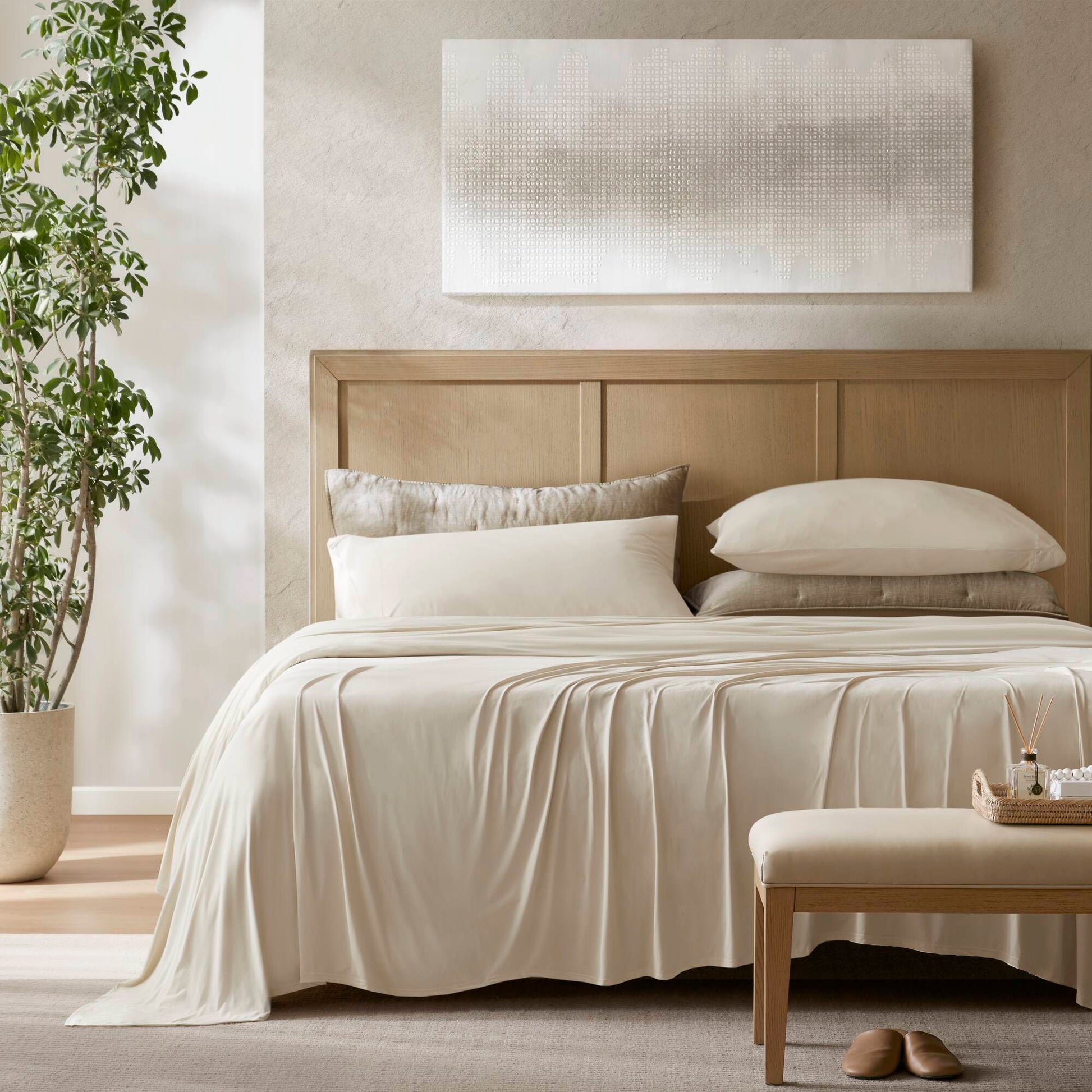 Split King Stretch Jersey Sheet Set - Ivory