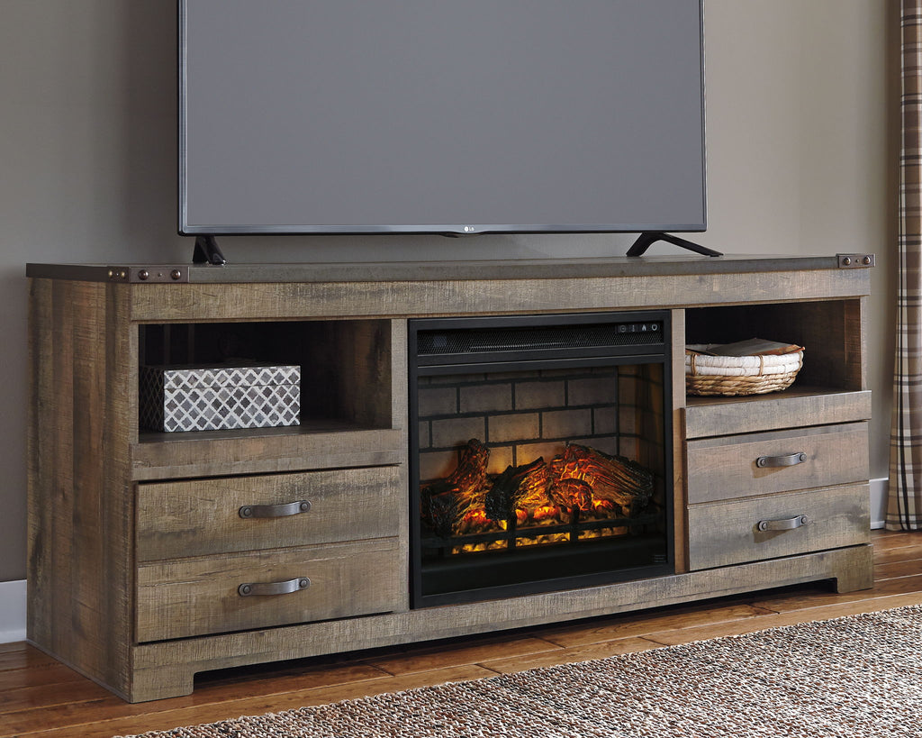 Trinell - 63" TV Stand With Glass/Stone Fireplace Insert - Brown