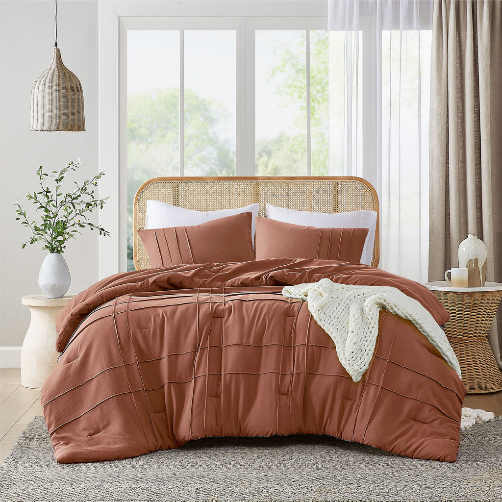 Porter - King Soft Washed Pleated Comforter Set - Clay