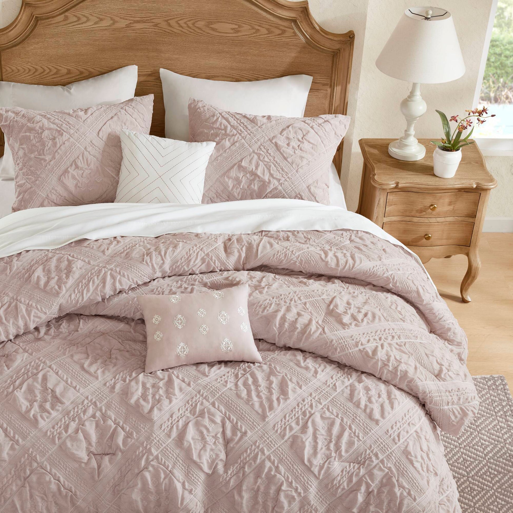 Mona - King 5 Piece Sculpted Comforter Set - Pink