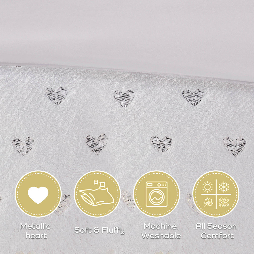 Rosalie - 3 Piece Twin/Twin Long Metallic Printed Plush Comforter Set With Throw Pillow - White/Gold