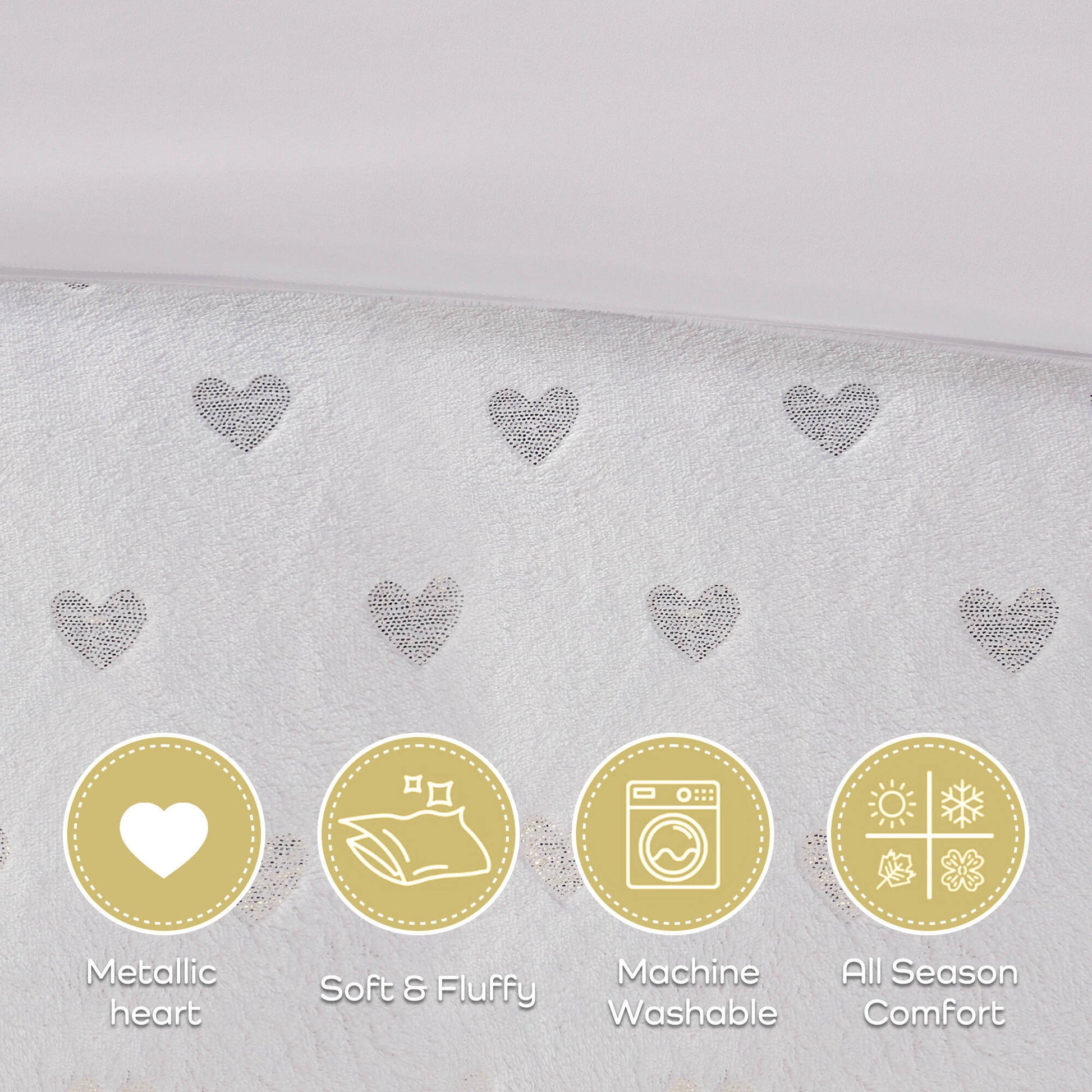Rosalie - 3 Piece Twin/Twin Long Metallic Printed Plush Comforter Set With Throw Pillow - White/Gold