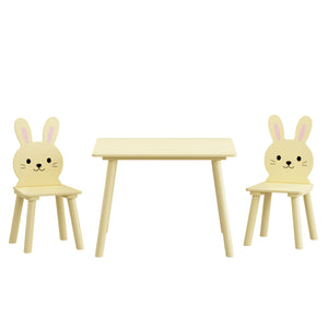 Table And Chair Set With 2 Bunny Chairs, Children's Activity Table For Toddlers, Cute Animal Design - Yellow