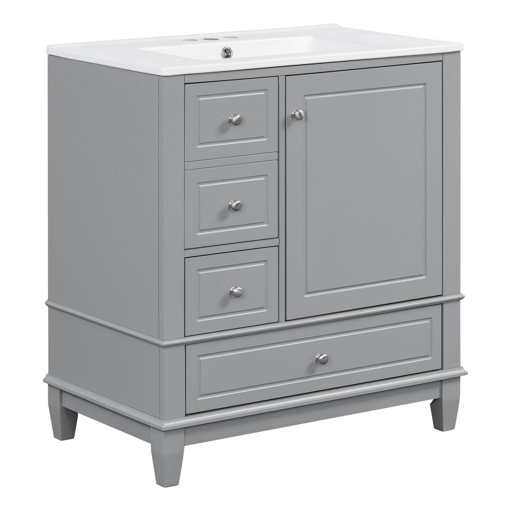 Freestanding Bathroom Vanity With Sink, Soft Close Door, 3 Drawers