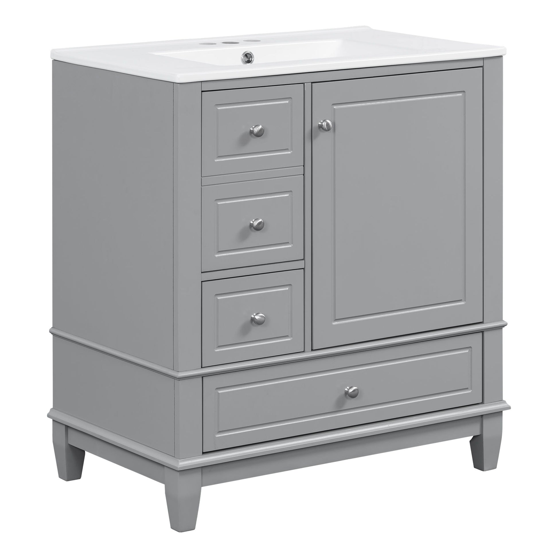 Freestanding Bathroom Vanity With Sink, Soft Close Door, 3 Drawers