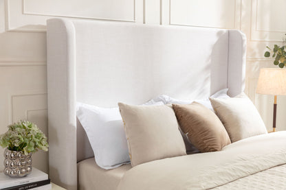 Harper - Tall Headboard Upholstered King Bed With 54" High Headboard, Elegant Simplicity - Textured Ivory Canvas