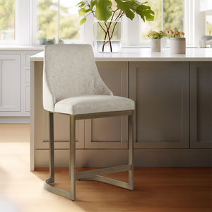 Upholstered Counter Stool With Metal Base - Cream