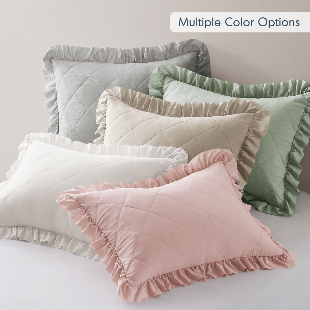 Phoebe - Full/Queen Diamond Quilted Ruffle Edge Comforter Set - Ivory
