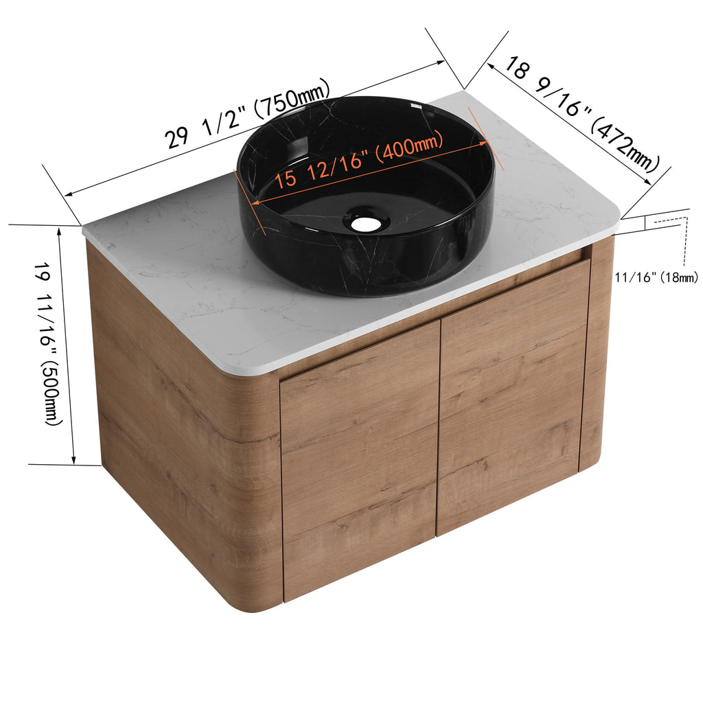 Wall Mounted Bathroom Vanity With Art Sink & 1 Soft Close Door