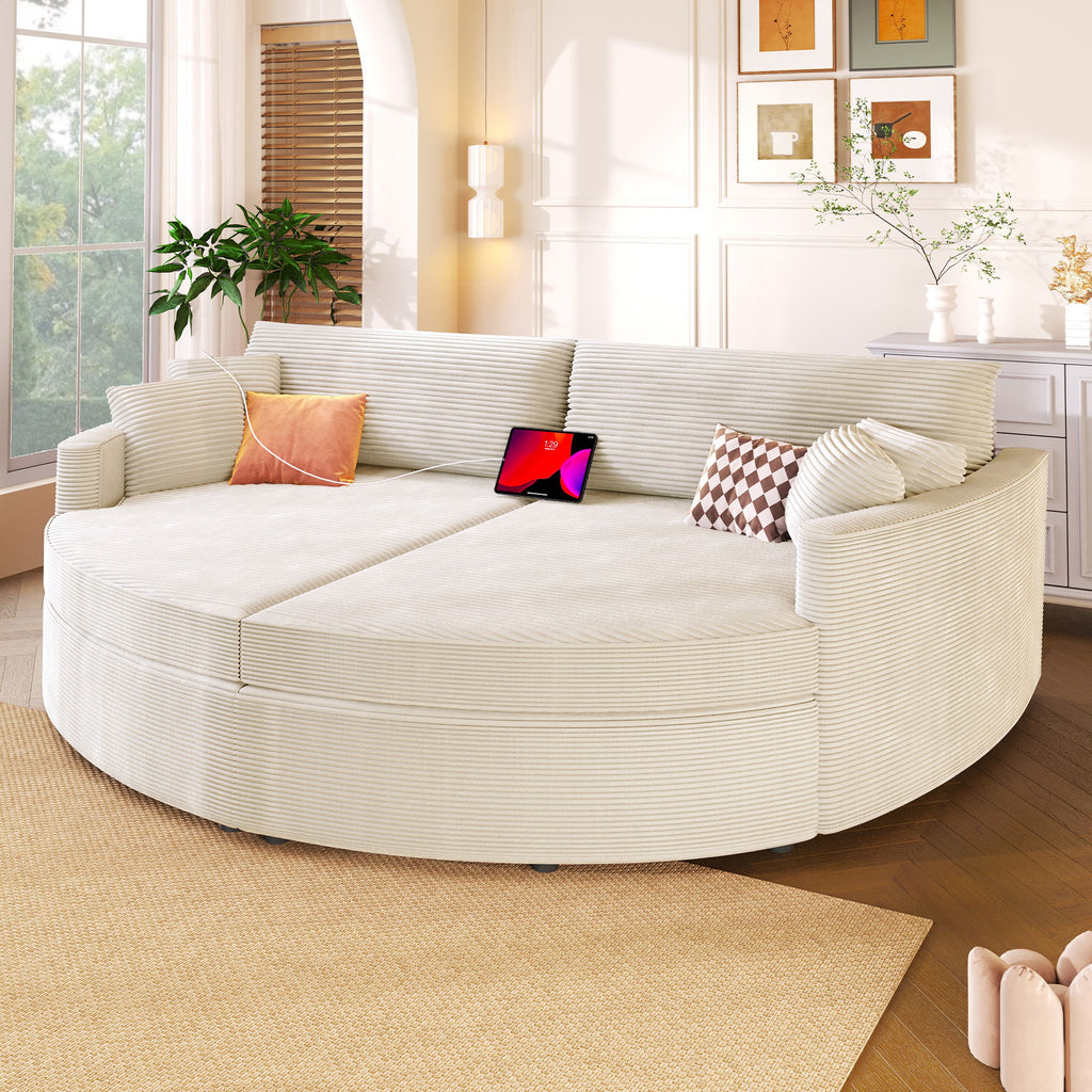 Oversized Double Chaise Lounge Sofa With USB Ports