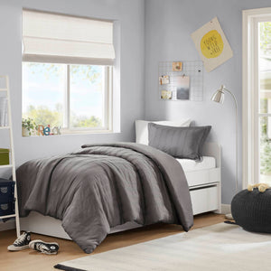 Logan - Twin/Twin Long Striped Duvet Set - Charcoal