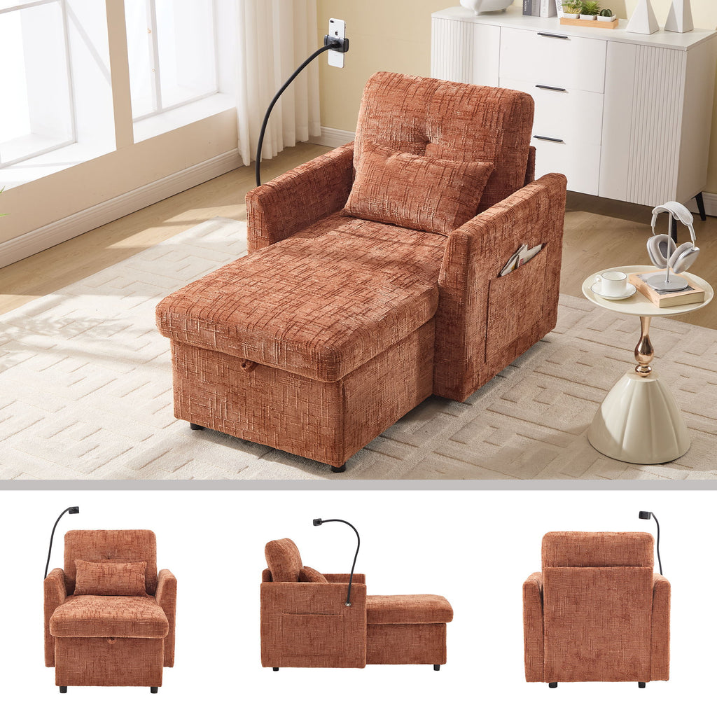 Multifunctional Chenille Recliner Sofa With Storage And Phone Bracket