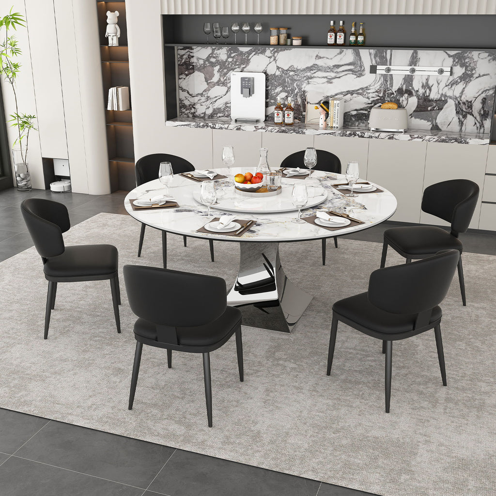 Round Dining Table & 6 Chairs Set - Silver
