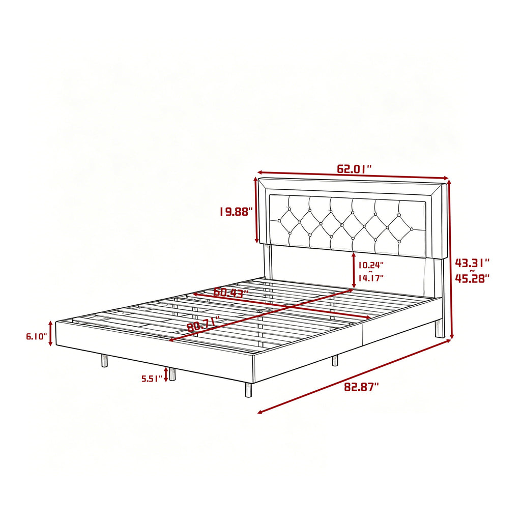 Platform Bed Frame With Adjustable Upholstered Headboard, RGB LED Lights, No Box Spring Needed