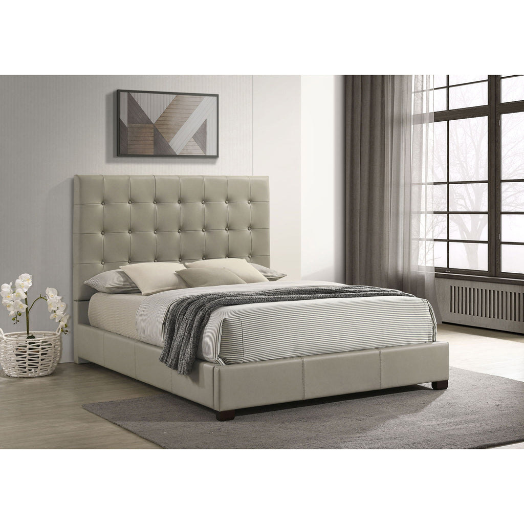 Queen Panel Platform Bed With Grid Tufted Headboard - Tan