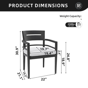 Outdoor Patio Dining Chairs With Outdoor Grade Sunbrella Fabric Cushions, Tapered Feet (Set of 4) - Ember Black