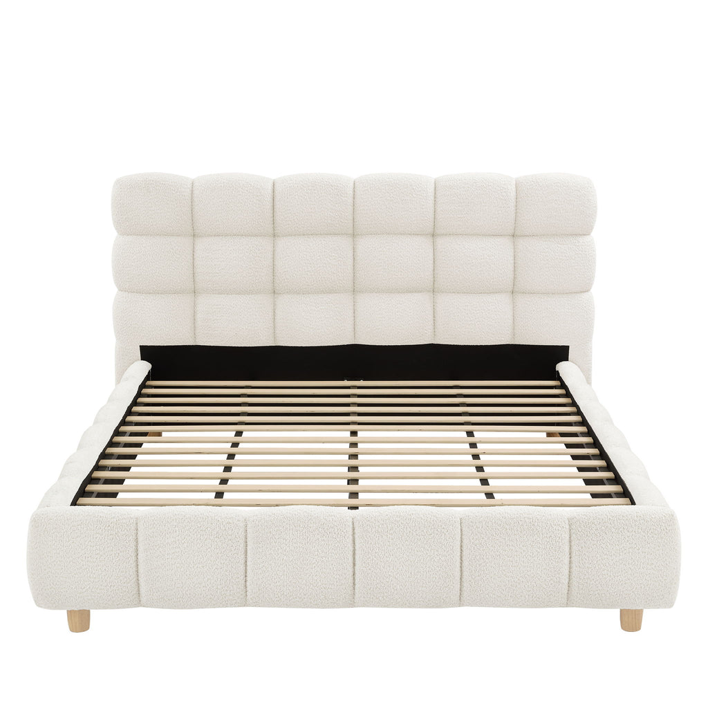 Pula - Queen Platform Bed With Upholstered Headboard, Slat Support, No Box Spring Needed - Ivory