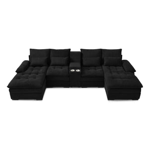 Contemporary U Shaped Sofa With Console And Cupholders