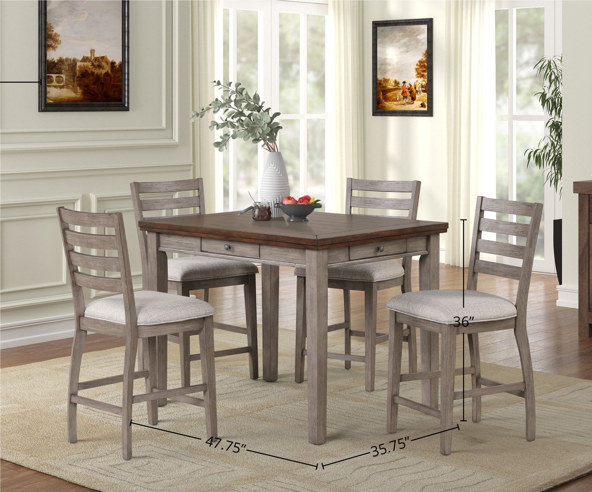 Counter Height Two Tone 4 Drawer Dining Table - Gray