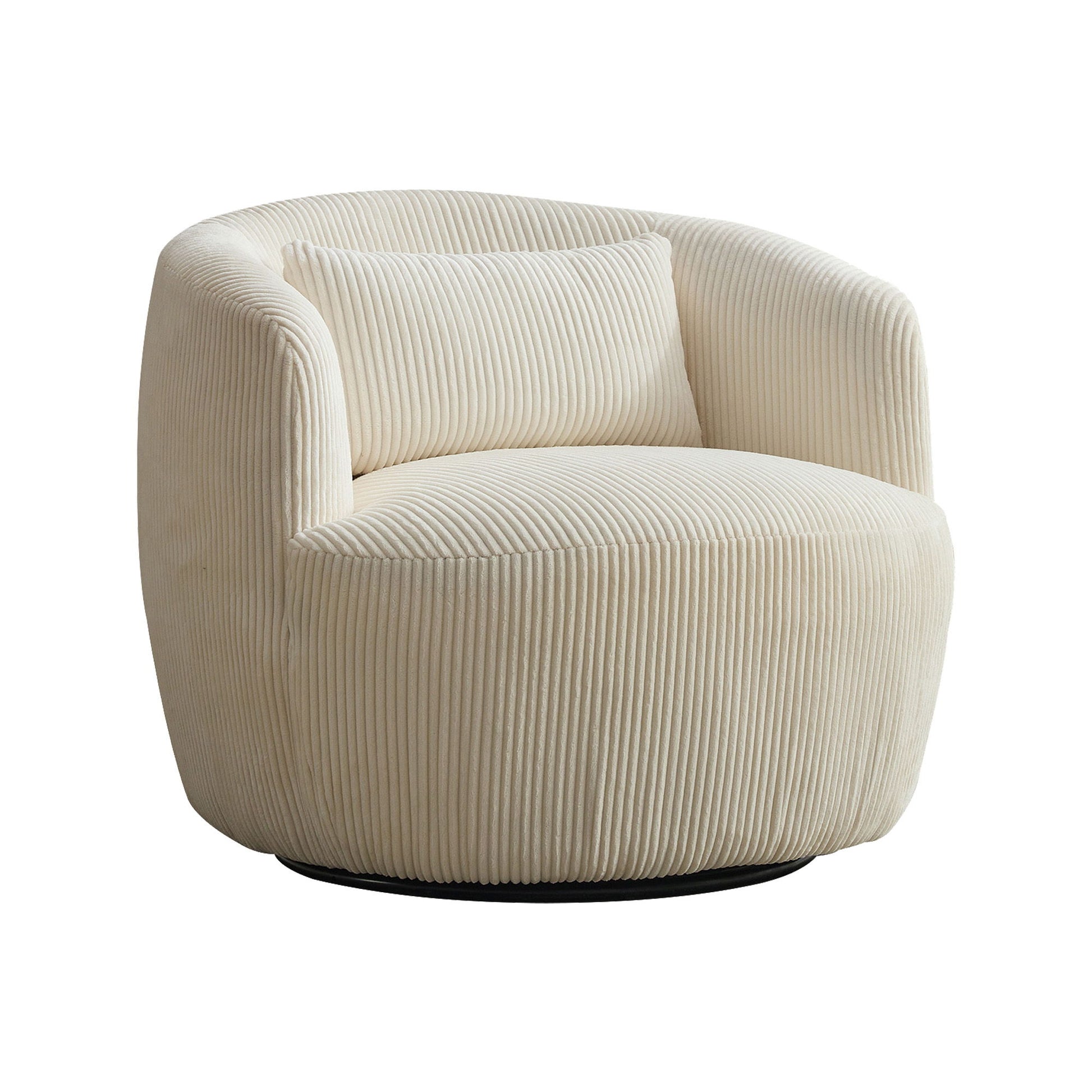 Wide Upholstered Corduroy 360° Swivel Barrel Soft Chair With Pillow