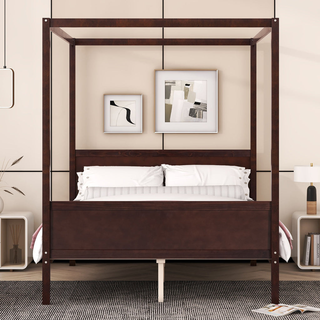 Canopy Platform Bed With Headboard And Footboard, Slat Support Leg