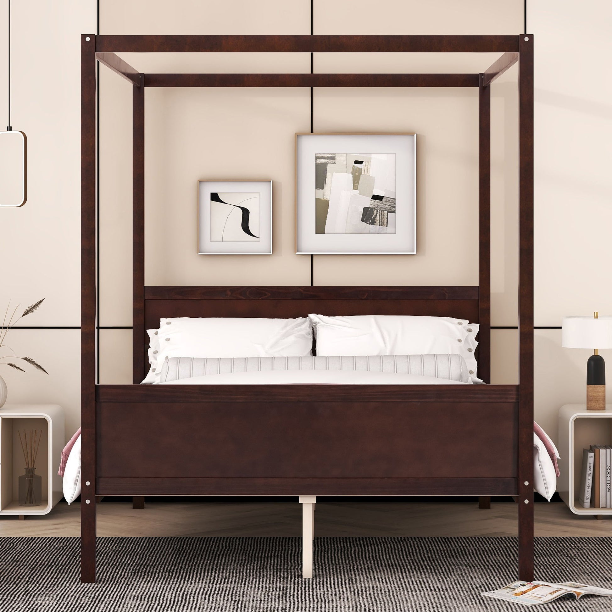 Canopy Platform Bed With Headboard And Footboard, Slat Support Leg