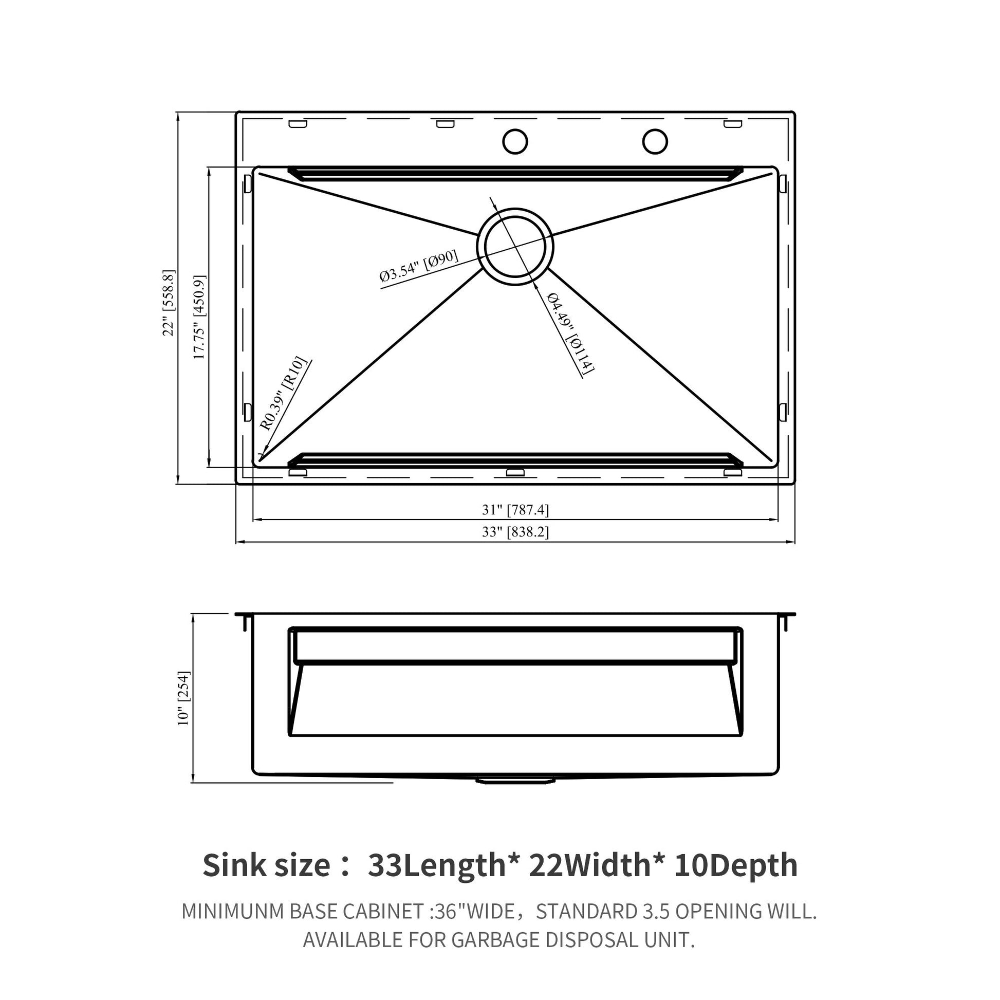 33" Drop In Kitchen Sink Single Bowl 16 Gauge Stainless Steel Ledge Workstation - Black