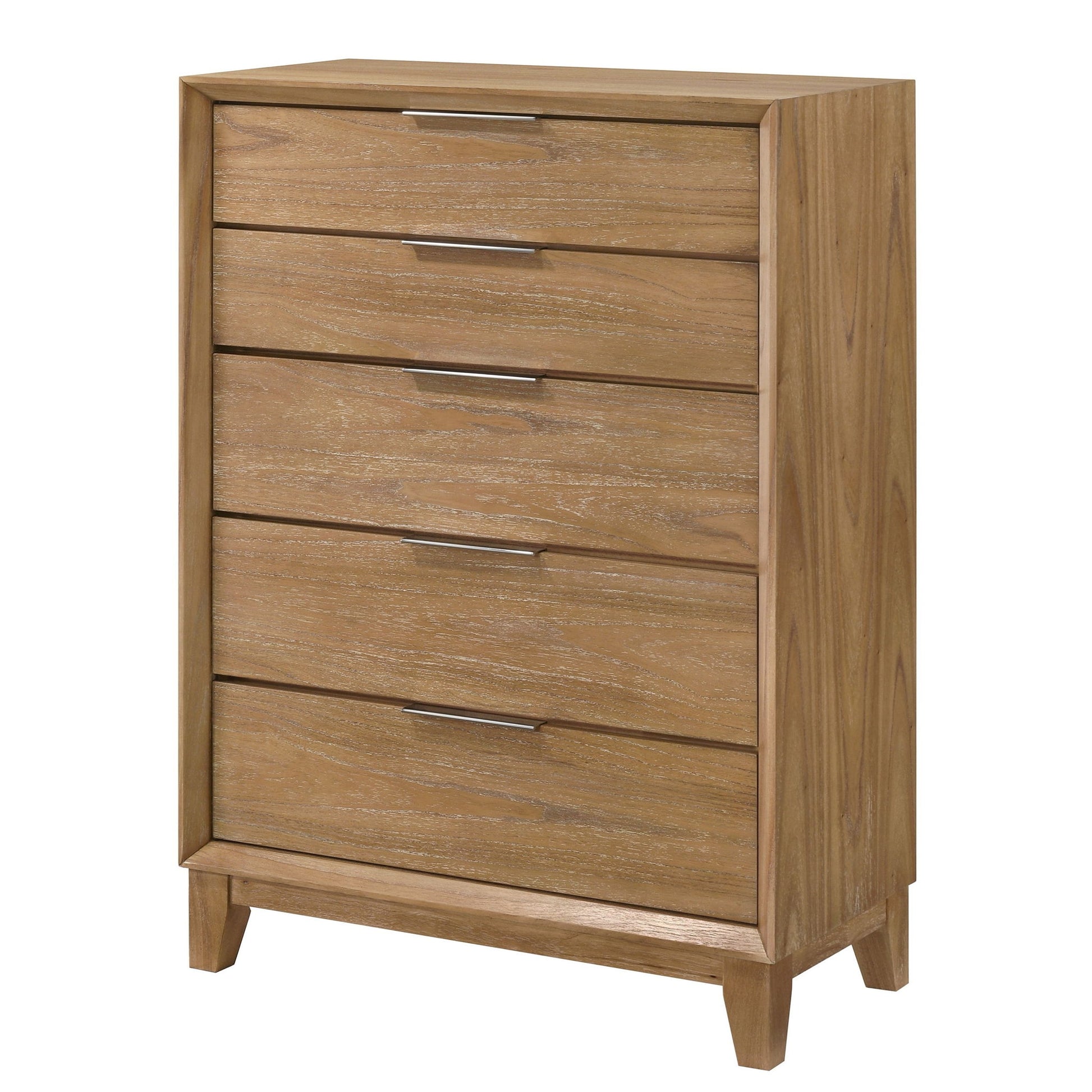 1 Piece 5 Drawer Tall Chest Bedroom Furniture - Natural Wood