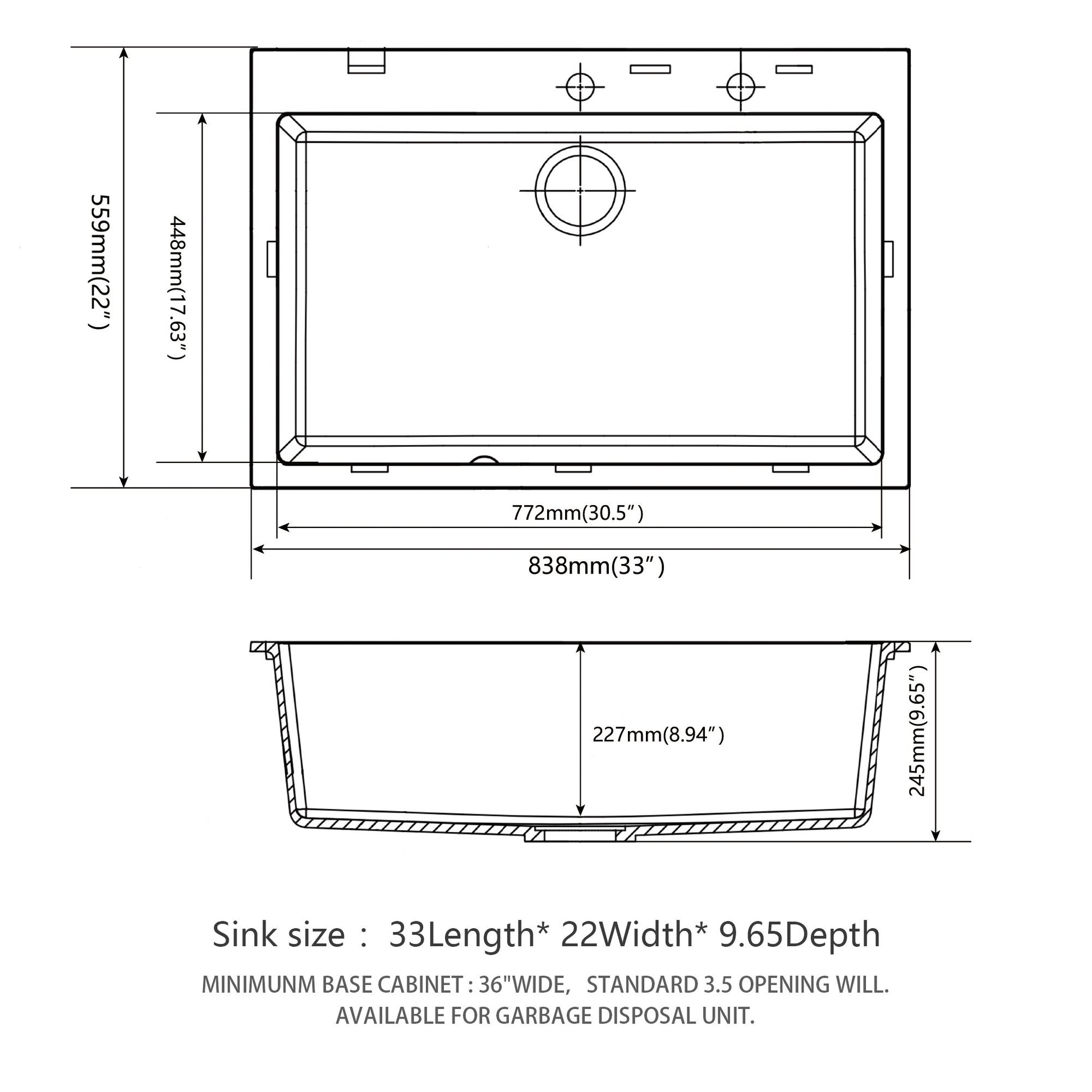 Kitchen Sink Granite Composite Drop In Sink With Durable Material - Black