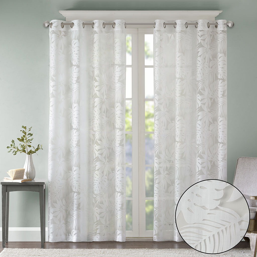 Leilani - 84" Palm Leaf Burnout Window Sheer - White