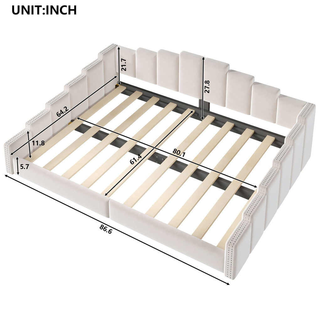 Upholstered Daybed With Nailhead Trim, Platform Bed Frame