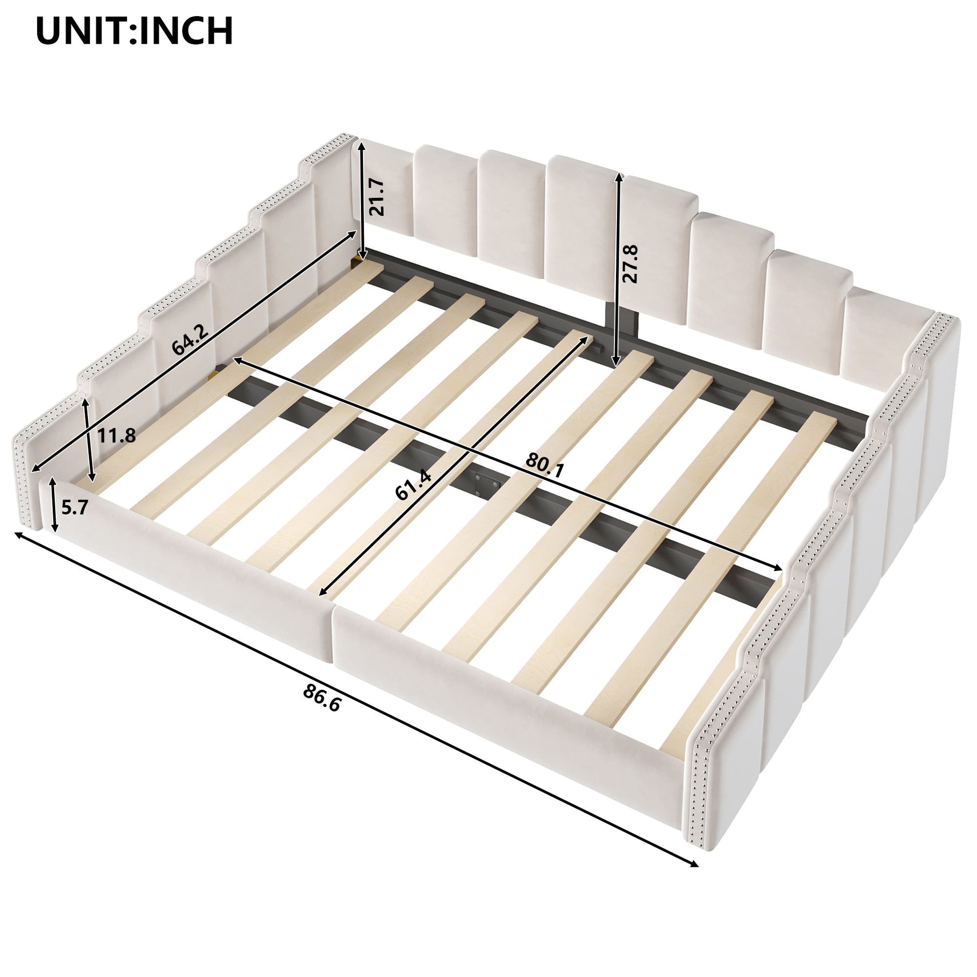 Upholstered Daybed With Nailhead Trim, Platform Bed Frame