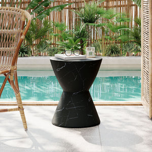 Outdoor Lightweight Concrete Side / End Table, Living Room Accent Table - Black Marble
