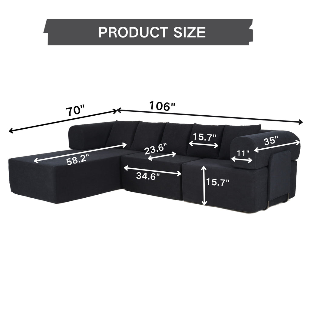 Modular L-Shaped Sectional Sofa With Deep Seat, Movable Chaise & 5 Pillows