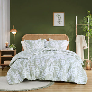 Aria - Full/Queen Floral Print Revesible Comforter Set - Sage