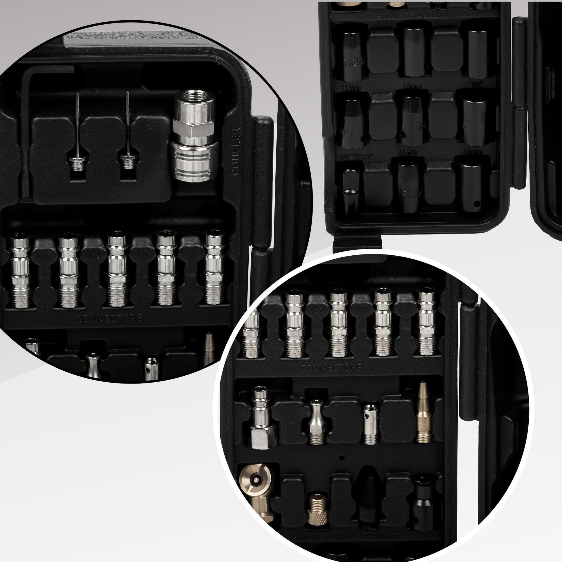 71 Piece Air Tool And Accessories Kit, Impact Wrench, Air Ratchet, Die Grinder, Aire Hammer, Hose Fittings, Storage Case - Black / Silver