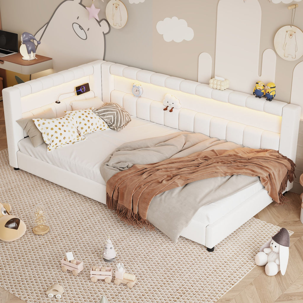 Upholstered Platform Bed With LED Belt And USB Ports