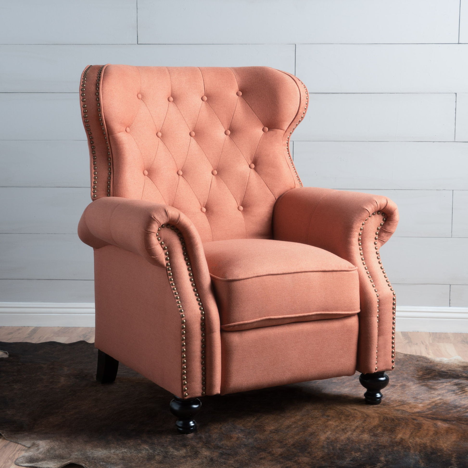 Contemporary Style Push Back Recliner With Button Tufted Stitching And Nailhead Trim