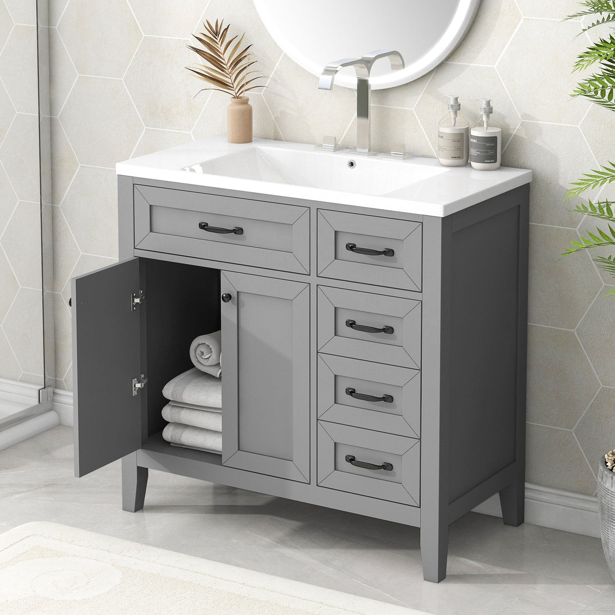 Modern Bathroom Vanity With Sink, Freestanding With Drawers And Doors