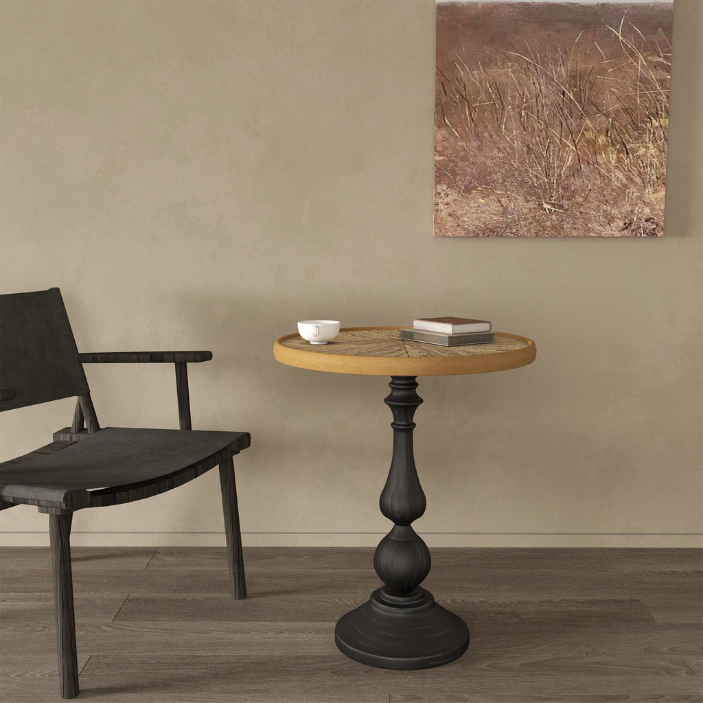 Round End Table With Pedestal Base - Natural Wood