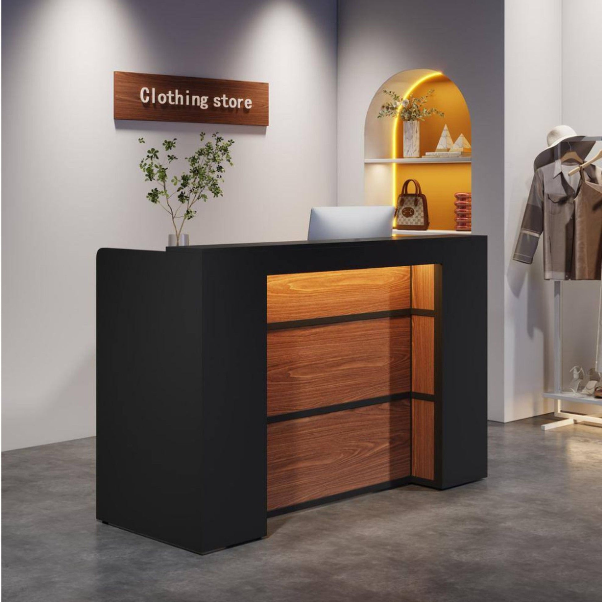 Reception Desk With LED Lights For Office - Black