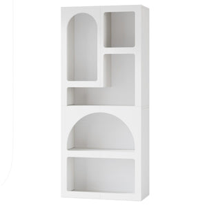 Geometric Arched 5 Shelf Art Display Bookcase For Living Room - White