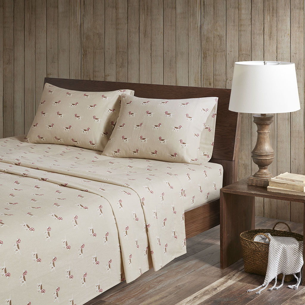 Flannel - King Sheet Set - Tan Dog