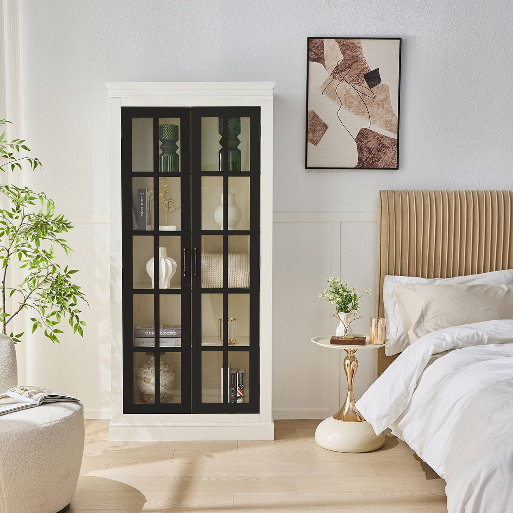 Rustic Style Display Cabinet With Glass Doors For Collectibles